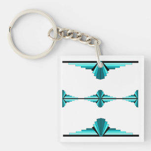 Art deco elements in teal green key ring