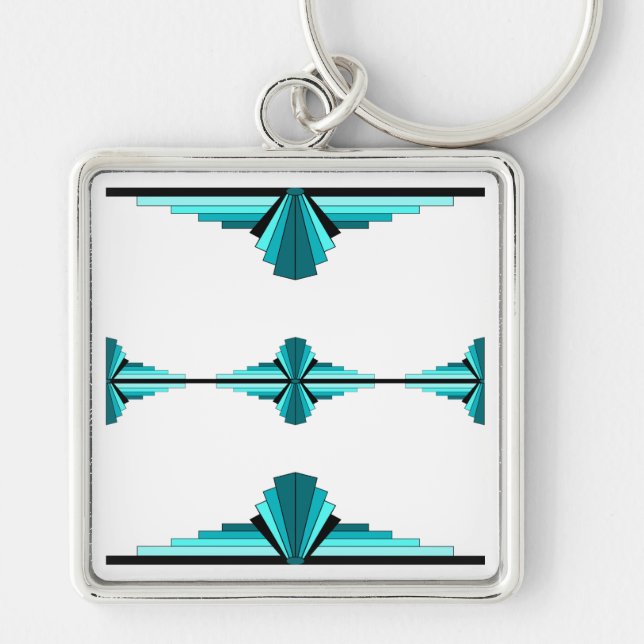 Art deco elements in teal green key ring (Front)