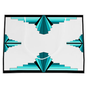 Art deco elements in teal green large gift bag