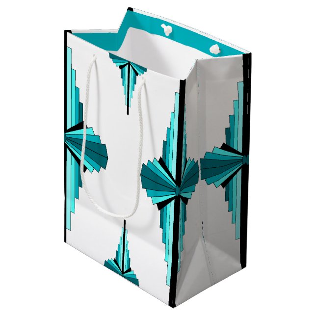 Art deco elements in teal green medium gift bag (Front Angled)
