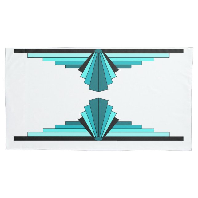 Art deco elements in teal green pillowcase (Front-Left)