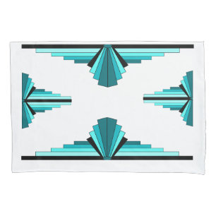 Art deco elements in teal green pillowcase