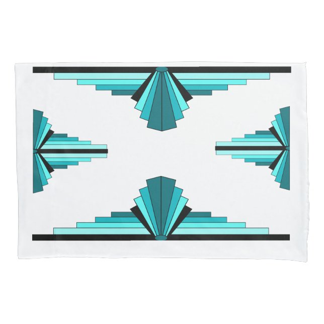 Art deco elements in teal green pillowcase (Front)