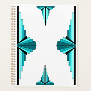 Art deco elements in teal green planner