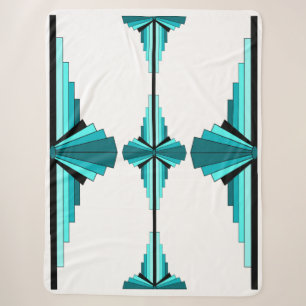 Art deco elements in teal green sherpa blanket