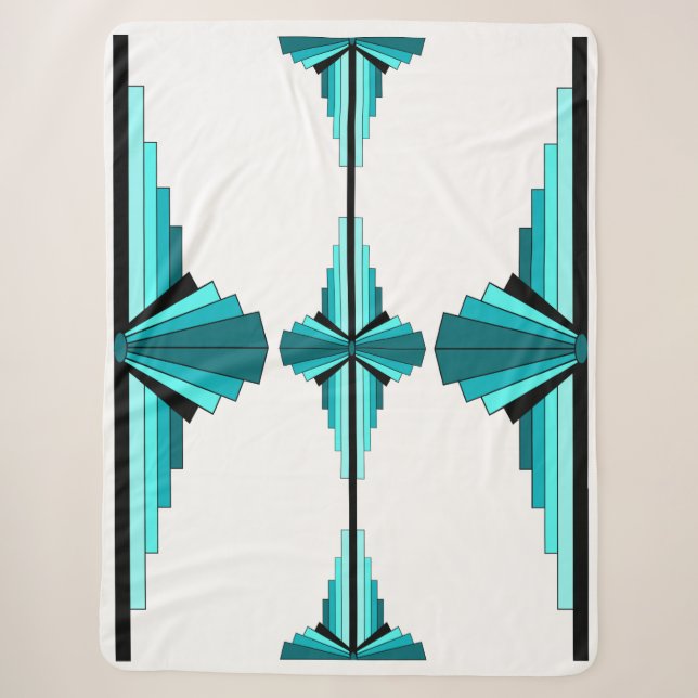 Art deco elements in teal green sherpa blanket (Front)