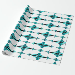 Art deco elements in teal green wrapping paper