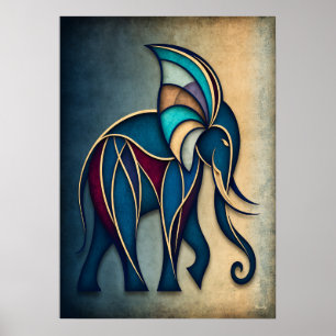 Art Deco Elephant Abstract Geometric Animal Wall A Poster