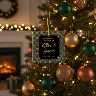 Art Deco Embroidered-Style Wedding Square Ceramic Ornament