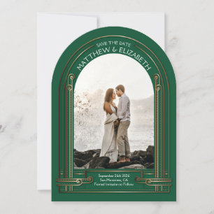 Art Deco Emerald Green Bronze Arch Save the Date Invitation