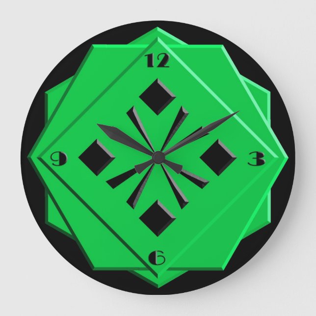 Art Deco emerald green geometric pattern Large Clock (Front)