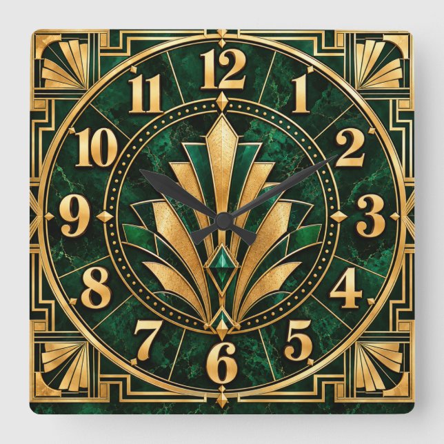 Art Deco Emerald Green & Gold Clock (Front)