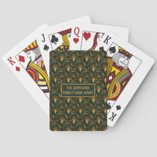 Art Deco Emerald Green Gold Custom Family Playing Cards