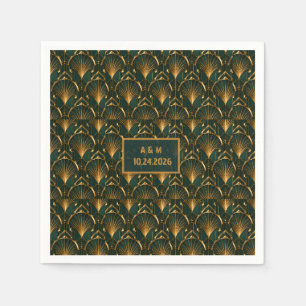 Art Deco Emerald Green Gold Custom Name Cocktail Napkin