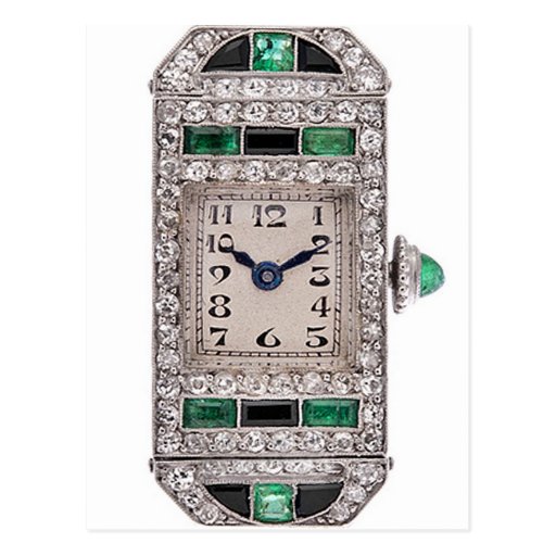 Image of Art Deco Emeralds and Diamonds Watch Postcard