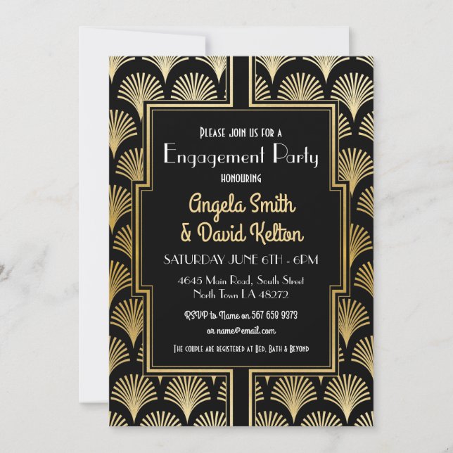 Art Deco Engagement Gatsby 1920's GOLD Invitation (Front)