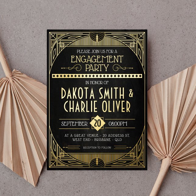 Art Deco Engagement Party Foil Invitation (Creator Uploaded)
