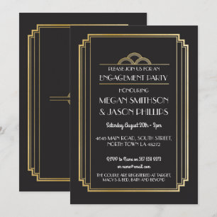 Art Deco Engagement Party Invitations Gold