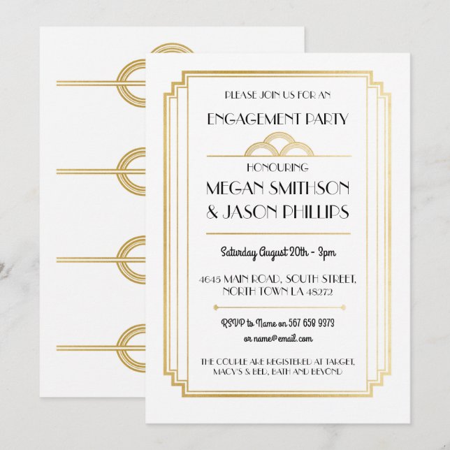 Art Deco Engagement Party Invitations Gold (Front/Back)