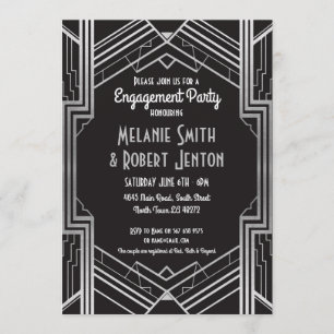 Art Deco Engagement Silver Gatsby 1920's Couples Invitation