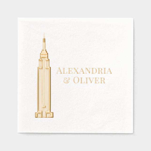 Art Deco ESB NYC Skyline Wedding Couple Foil Napkins (Front)
