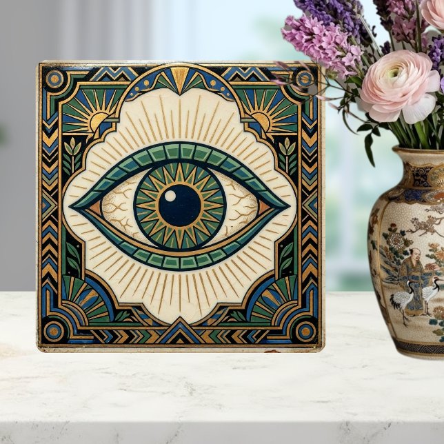 Art Deco Eye Anatomical Green Blue Gold  Tile (Creator Uploaded)