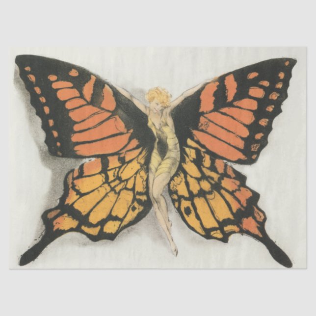 Art Deco Fairy Butterfly Woman Decoupage Tissue Paper (Front)