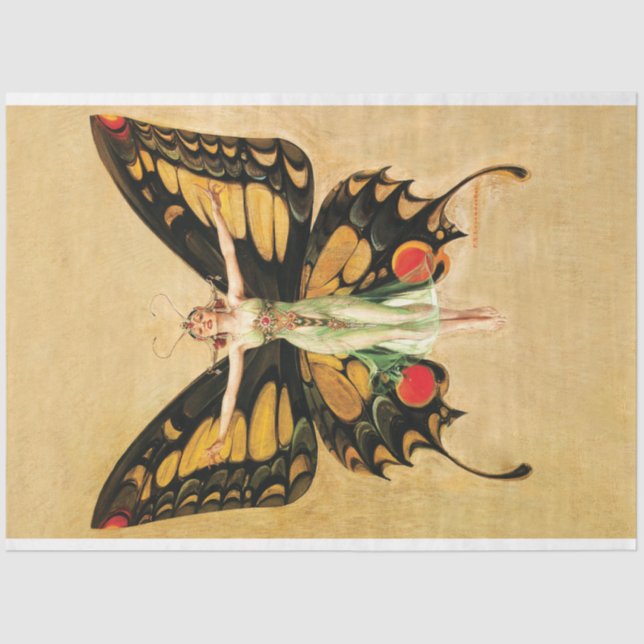Art Deco Fairy Butterfly Woman Yellow Decoupage Tissue Paper (Front)