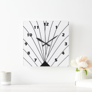 Art Deco Fan Design Black And White Square Wall Clock
