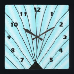 Art Deco Fan Design Blue Square Wall Clock<br><div class="desc">Wall clock art deco design that you can customise with any text of your choice. Should you require any help with customising then contact us through the link on this page. Art deco wall clock.</div>