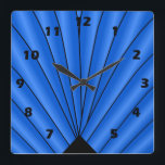 Art Deco Fan Design Deep Blue Square Wall Clock<br><div class="desc">Wall clock art deco design that you can customise with any text of your choice. Should you require any help with customising then contact us through the link on this page. Art deco wall clock.</div>