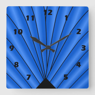 Art Deco Fan Design Deep Blue Square Wall Clock