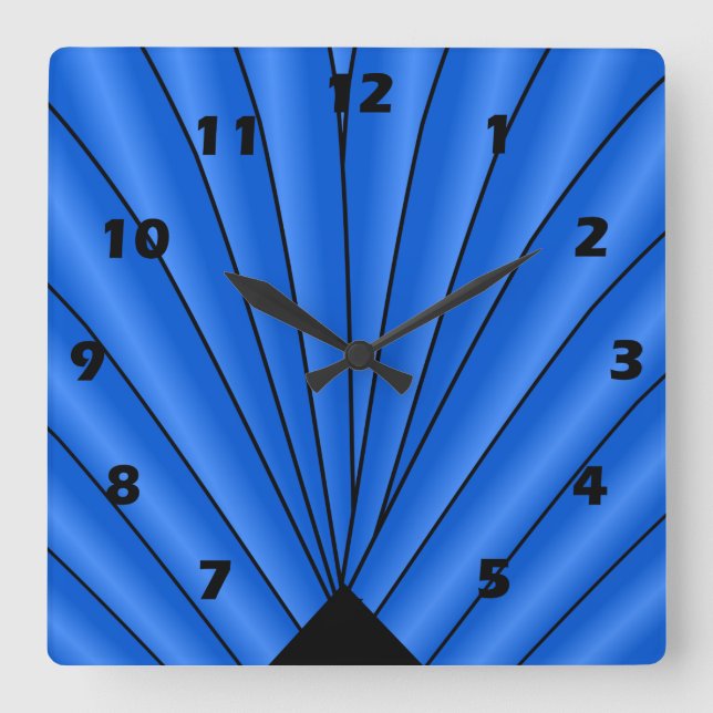 Art Deco Fan Design Deep Blue Square Wall Clock (Front)