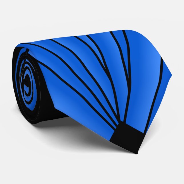 Art Deco Fan Design Deep Blue Tie (Rolled)