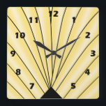 Art Deco Fan Design Gold Square Wall Clock<br><div class="desc">Wall clock art deco design that you can customise with any text of your choice. Should you require any help with customising then contact us through the link on this page. Art deco wall clock.</div>
