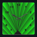 Art Deco Fan Design Green Square Wall Clock<br><div class="desc">Wall clock art deco design that you can customise with any text of your choice. Should you require any help with customising then contact us through the link on this page. Art deco wall clock.</div>
