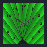 Art Deco Fan Design Green Square Wall Clock<br><div class="desc">Wall clock art deco design that you can customise with any text of your choice. Should you require any help with customising then contact us through the link on this page. Art deco wall clock.</div>