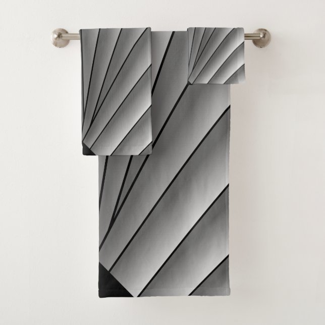 Art Deco Fan Design Grey Bath Towel Set (Insitu)
