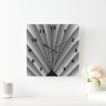 Art Deco Fan Design Grey Square Wall Clock<br><div class="desc">This art deco design wall clock is a timekeeping device designed to hang on a wall, serving as both a functional tool and a decorative focal point for a room. Made from acrylic and features a pre-installed backside hanging slot for easy hanging and a non-ticking design. You can customise this...</div>