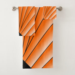 Art Deco Fan Design Orange Bath Towel Set
