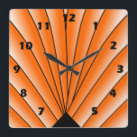 Art Deco Fan Design Orange Square Wall Clock<br><div class="desc">Wall clock art deco design that you can customise with any text of your choice. Should you require any help with customising then contact us through the link on this page. Art deco wall clock.</div>