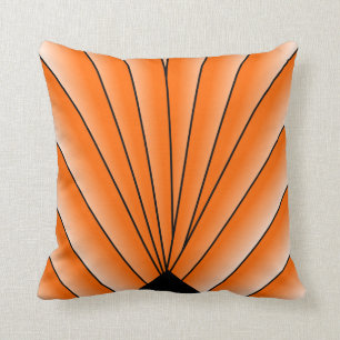 Art Deco Fan Design Orange Throw Pillow