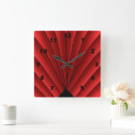 Art Deco Fan Design Red Square Wall Clock<br><div class="desc">This art deco design wall clock is a timekeeping device designed to hang on a wall, serving as both a functional tool and a decorative focal point for a room. Made from acrylic and features a pre-installed backside hanging slot for easy hanging and a non-ticking design. You can customise this...</div>