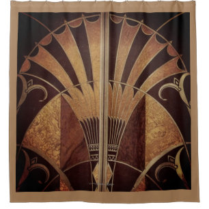 ART DECO FAN INLAID WOODWORK SHOWER CURTAIN