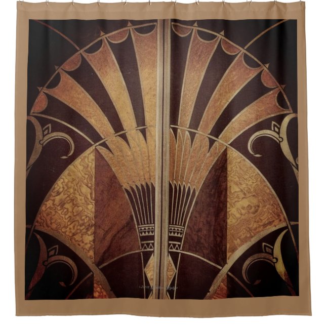 ART DECO FAN INLAID WOODWORK SHOWER CURTAIN (Front)