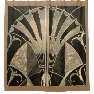 ART DECO FAN INLAID WOODWORK SHOWER CURTAIN