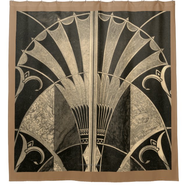 ART DECO FAN INLAID WOODWORK SHOWER CURTAIN (Front)