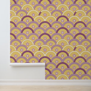 Art Deco Fan Motif – Plum and Gold Pattern Design Wallpaper
