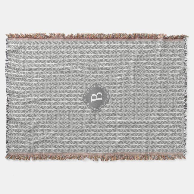 Art Deco Fan Palm Pattern with Your Monogram Throw Blanket (Front)