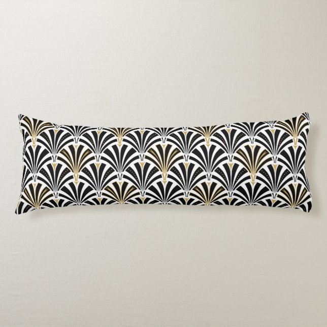 Art Deco fan pattern - black and white Body Cushion (Front)